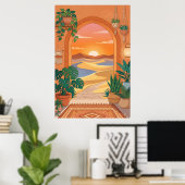 Boho woestijnboog Zonsondergang met duinen, hangen Poster (Thuiskantoor)