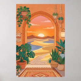 Boho woestijnboog Zonsondergang met duinen, hangen Poster