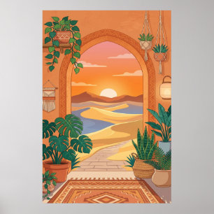 Boho woestijnboog Zonsondergang met duinen, hangen Poster