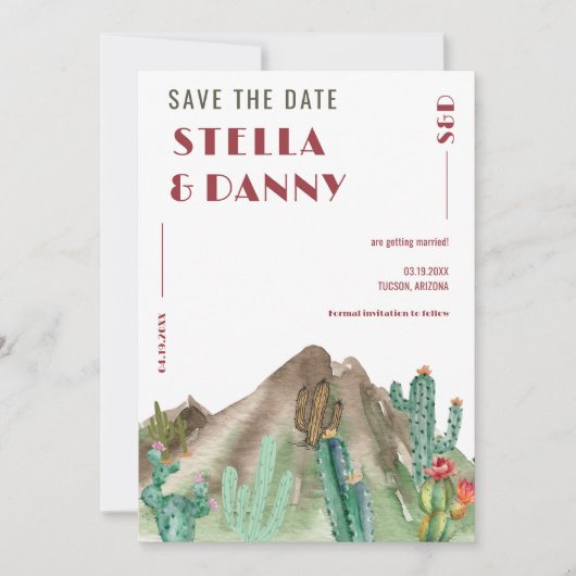 Boho woestijncactus Arizona destination wedding Save The Date (Voorkant)