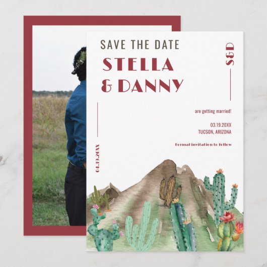 Boho woestijncactus Arizona destination wedding Save The Date (Voorkant / Achterkant)