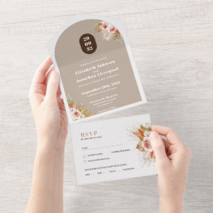 Boho-woestijnflorale lijst aardtonen all in one uitnodiging