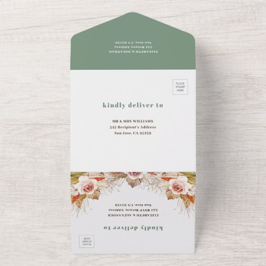 Boho-woestijnflorale lijst all in one uitnodiging (Buitenkant)