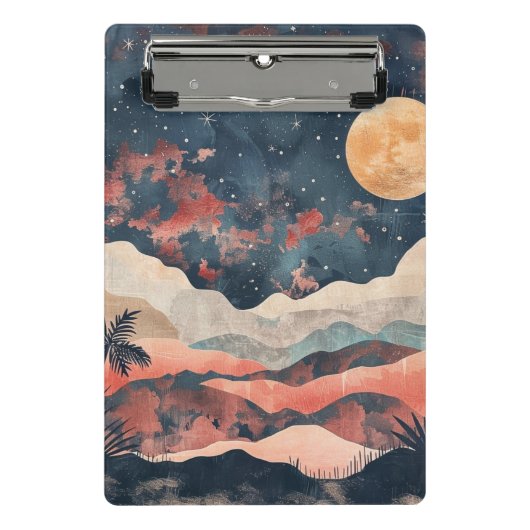 Boho Woestijnmaan Indigo Koper Hemellandschap Mini Klembord (Voorkant)