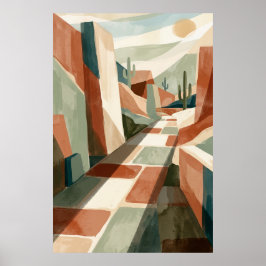 Boho woestijnpad zonsondergang, geometrische bogen poster