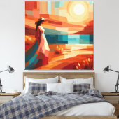 Boho woestijnvrouw abstracte zonsondergang canvasp canvas afdruk (Insitu (Slaapkamer))