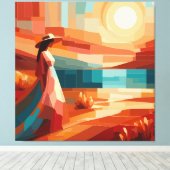 Boho woestijnvrouw abstracte zonsondergang canvasp canvas afdruk (Insitu (Houten vloer))