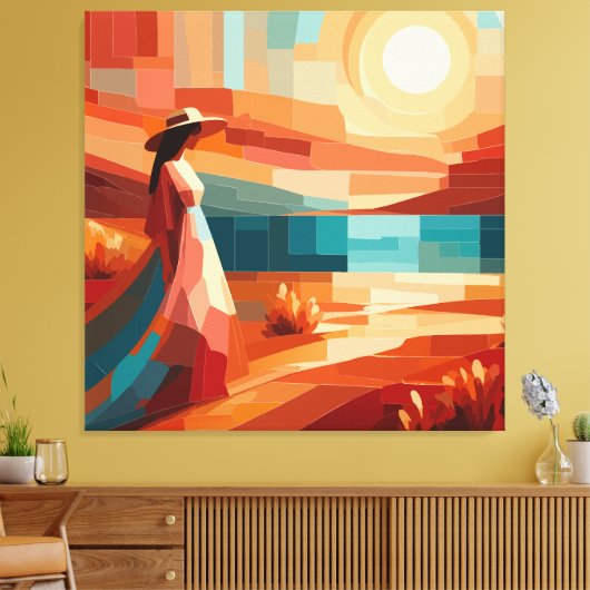 Boho woestijnvrouw abstracte zonsondergang canvasp canvas afdruk (Insitu (Woonkamer))