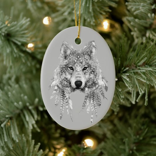 Boho Wolf Keramisch Ornament (Boom)
