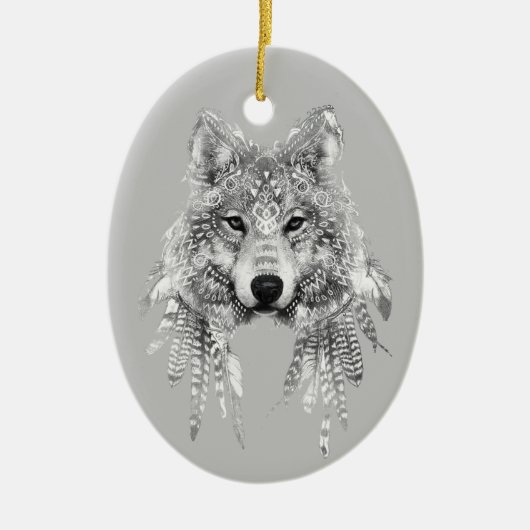 Boho Wolf  Keramisch Ornament (Voorkant)