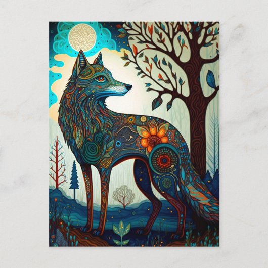 Boho Wolf Surreal Wildlife Art Briefkaart (Voorkant)