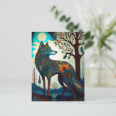 Boho Wolf Surreal Wildlife Art Briefkaart (Staand voorkant)