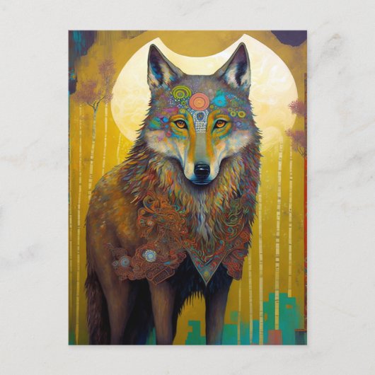 Boho Wolf Surreal Wildlife Art Briefkaart (Voorkant)