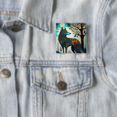 Boho Wolf Surreal Wildlife Art Button (In situ)