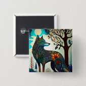 Boho Wolf Surreal Wildlife Art Button (Voorkant /achterkant)
