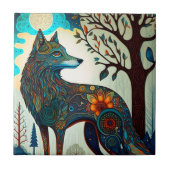 Boho Wolf Surreal Wildlife Art Ceramic Tegel Tegeltje (Voorkant)