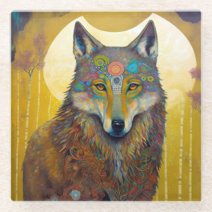 Boho Wolf Surreal Wildlife Art Glazen Onderzetter