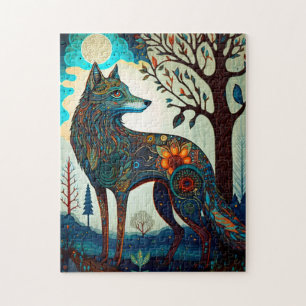Boho Wolf Surreal Wildlife Art Jigzaag Puzzle Legpuzzel