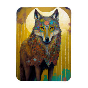 Boho Wolf Surreal Wildlife Art Magneet
