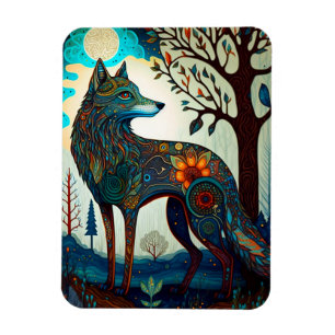 Boho Wolf Surreal Wildlife Art Magnet Magneet