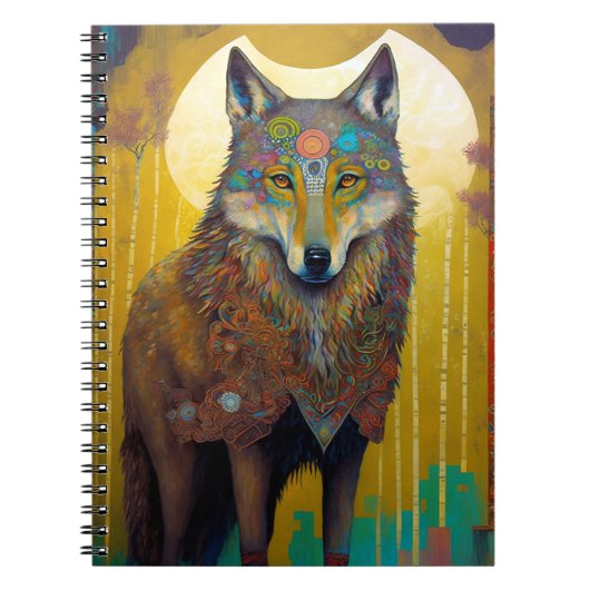 Boho Wolf Surreal Wildlife Art Notitieboek (Voorkant)