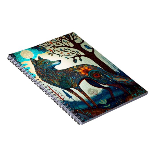 Boho Wolf Surreal Wildlife Art Notitieboek (Rechterzijde)
