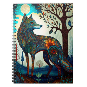 Boho Wolf Surreal Wildlife Art Notitieboek
