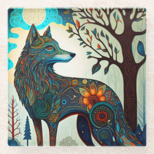 Boho Wolf Surreal Wildlife Art Onderzetter Glazen Onderzetter