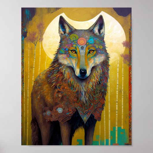 Boho Wolf Surreal Wildlife Art Poster (Voorkant)