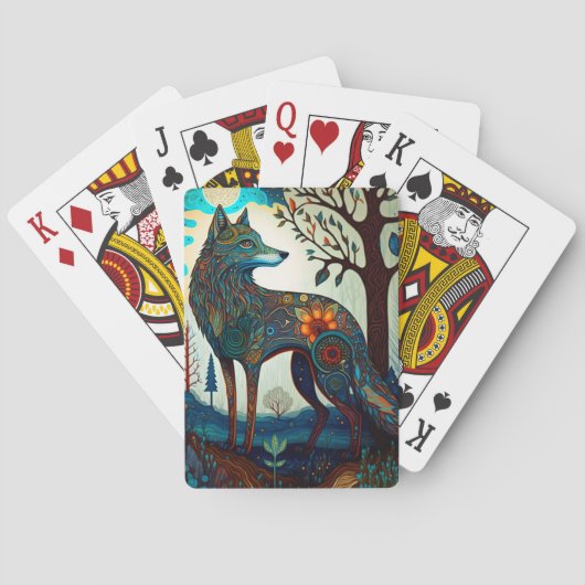 Boho Wolf Surreal Wildlife Art-speelkaarten Pokerkaarten (Achterkant)