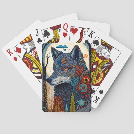 Boho Wolf Surreal Wildlife Art-speelkaarten Pokerkaarten (Achterkant)