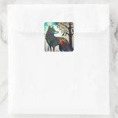 Boho Wolf Surreal Wildlife Art Square Sticker (Tas)