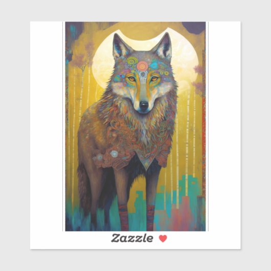 Boho Wolf Surreal Wildlife Art Sticker (Vel)