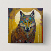 Boho Wolf Surreal Wildlife Art Vierkante Button 5,1 Cm (Voorkant)
