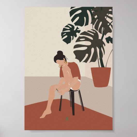 Boho Woman en Monstera Planten Summer Mode Poster (Voorkant)