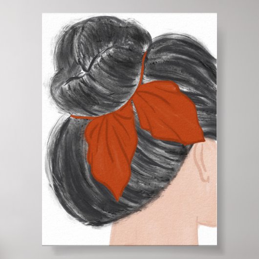 Boho Woman Hair Bun Wall Art Print Minimalistisch (Voorkant)