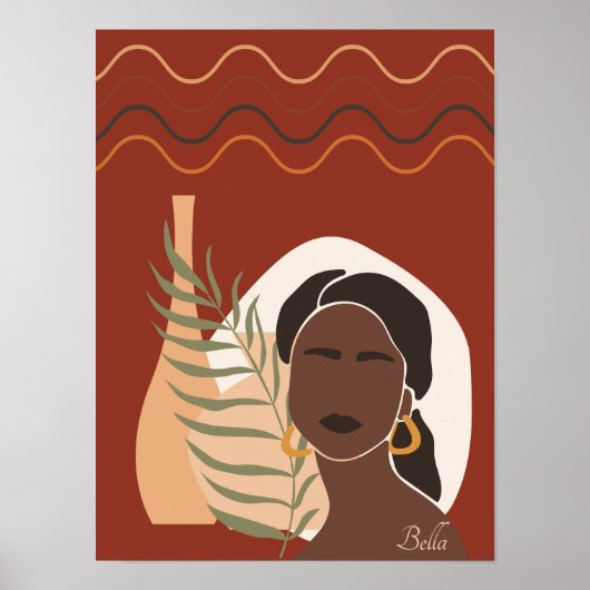 Boho Woman Illustration, Earthy Tones Poster (Voorkant)