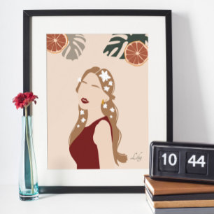 Boho Woman Illustration, Earthy Tones Poster