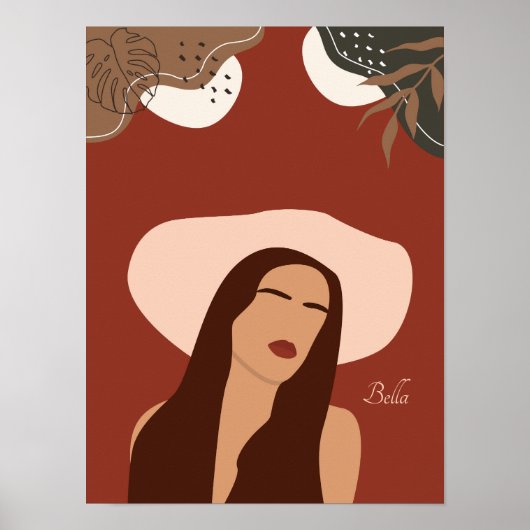 Boho Woman Illustration, Earthy Tones Poster (Voorkant)
