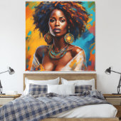 Boho Woman in Sunflower Expressive Hippie Canvas Afdruk (Insitu (Slaapkamer))