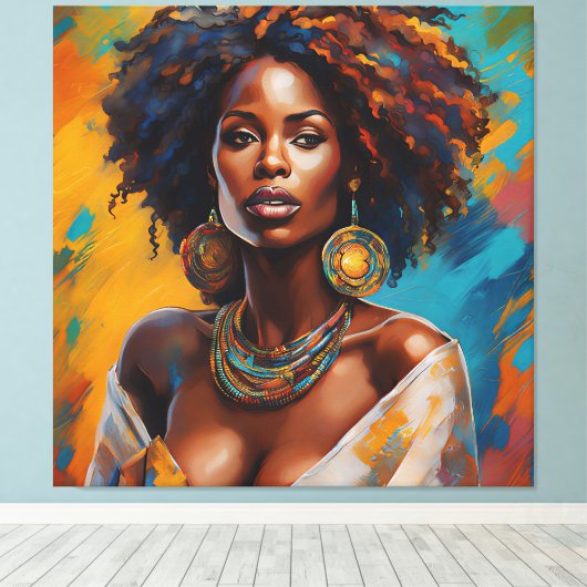 Boho Woman in Sunflower Expressive Hippie Canvas Afdruk (Insitu (Houten vloer))