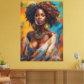 Boho Woman in Sunflower Expressive Hippie Canvas Afdruk (Insitu (Woonkamer))