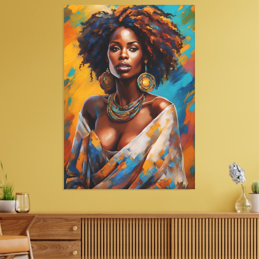 Boho Woman in Sunflower Expressive Hippie Canvas Afdruk (Insitu (Woonkamer))