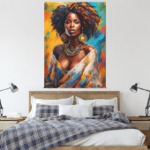 Boho Woman in Sunflower Expressive Hippie Canvas Afdruk (Insitu (Slaapkamer))
