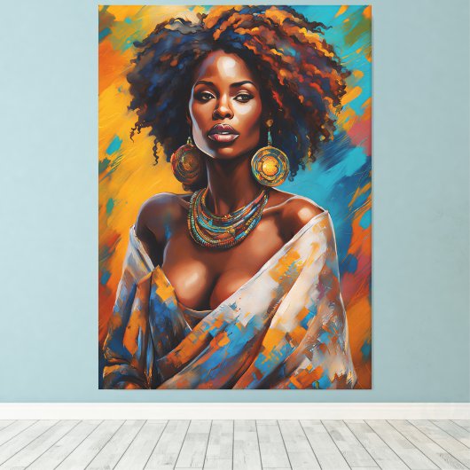 Boho Woman in Sunflower Expressive Hippie Canvas Afdruk (Insitu (Houten vloer))