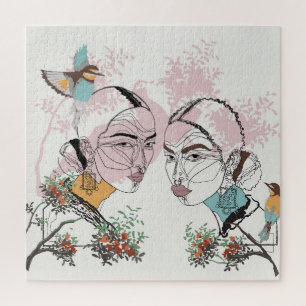 Boho Women African Asian Line Artwork Legpuzzel