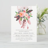 BOHO WOOD BLUSH ANTLER DREAM CATCHER FLORA WEDDING KAART (Staand voorkant)