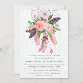 BOHO WOOD BLUSH ANTLER DREAM CATCHER FLORA WEDDING KAART (Voorkant)