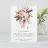 BOHO WOOD BLUSH ANTLER DREAM CATCHER FLORA WEDDING KAART (Staand voorkant)