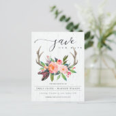 BOHO WOOD BLUSH ANTLER FLORA LAND BEHOORT DE DATUM AANKONDIGINGSKAART (Staand voorkant)